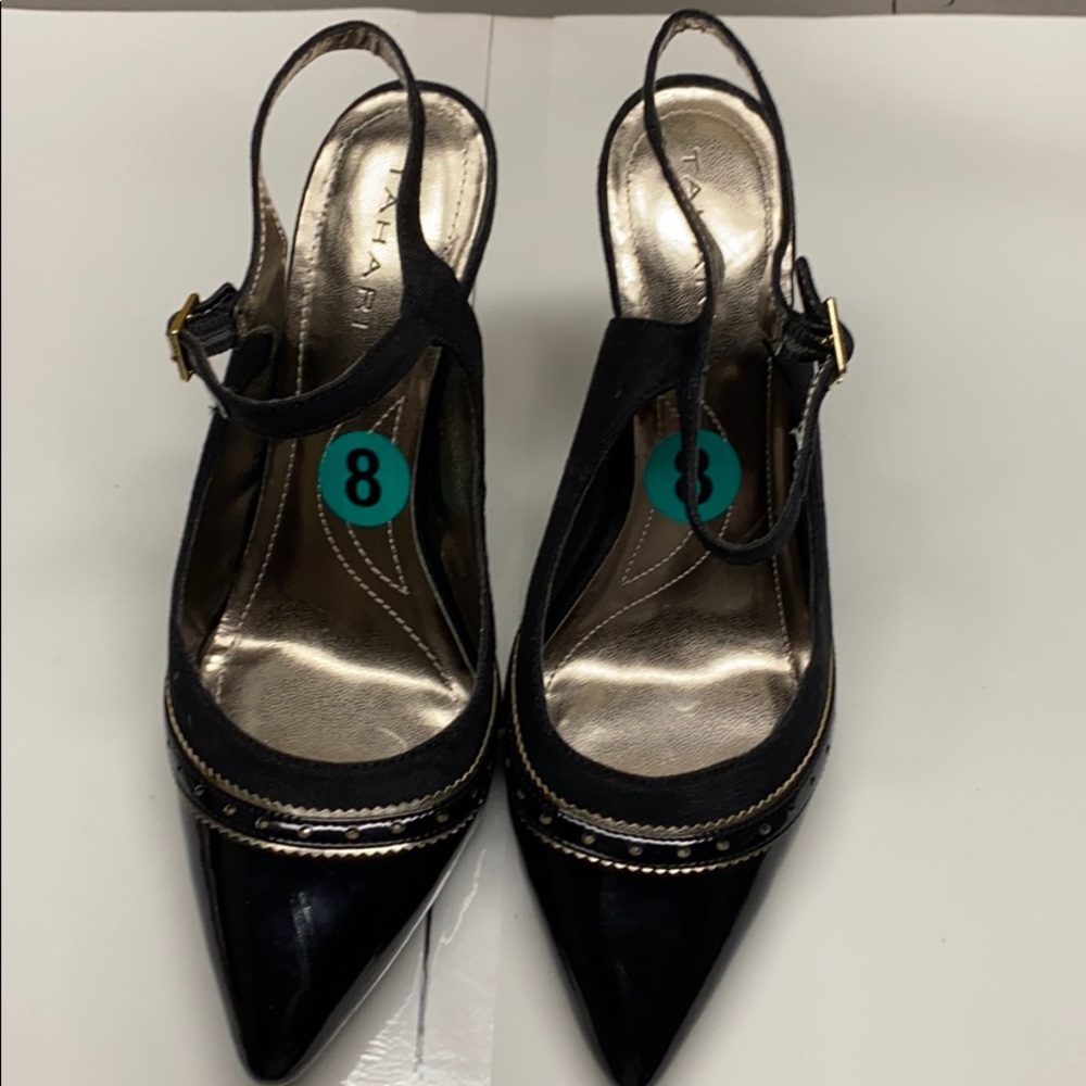 Tahari black patent leather heels